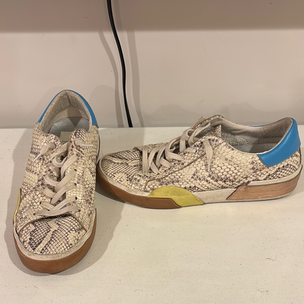 Dolce Vita Snake Print Sneakers with Blue and Yellow Accents
